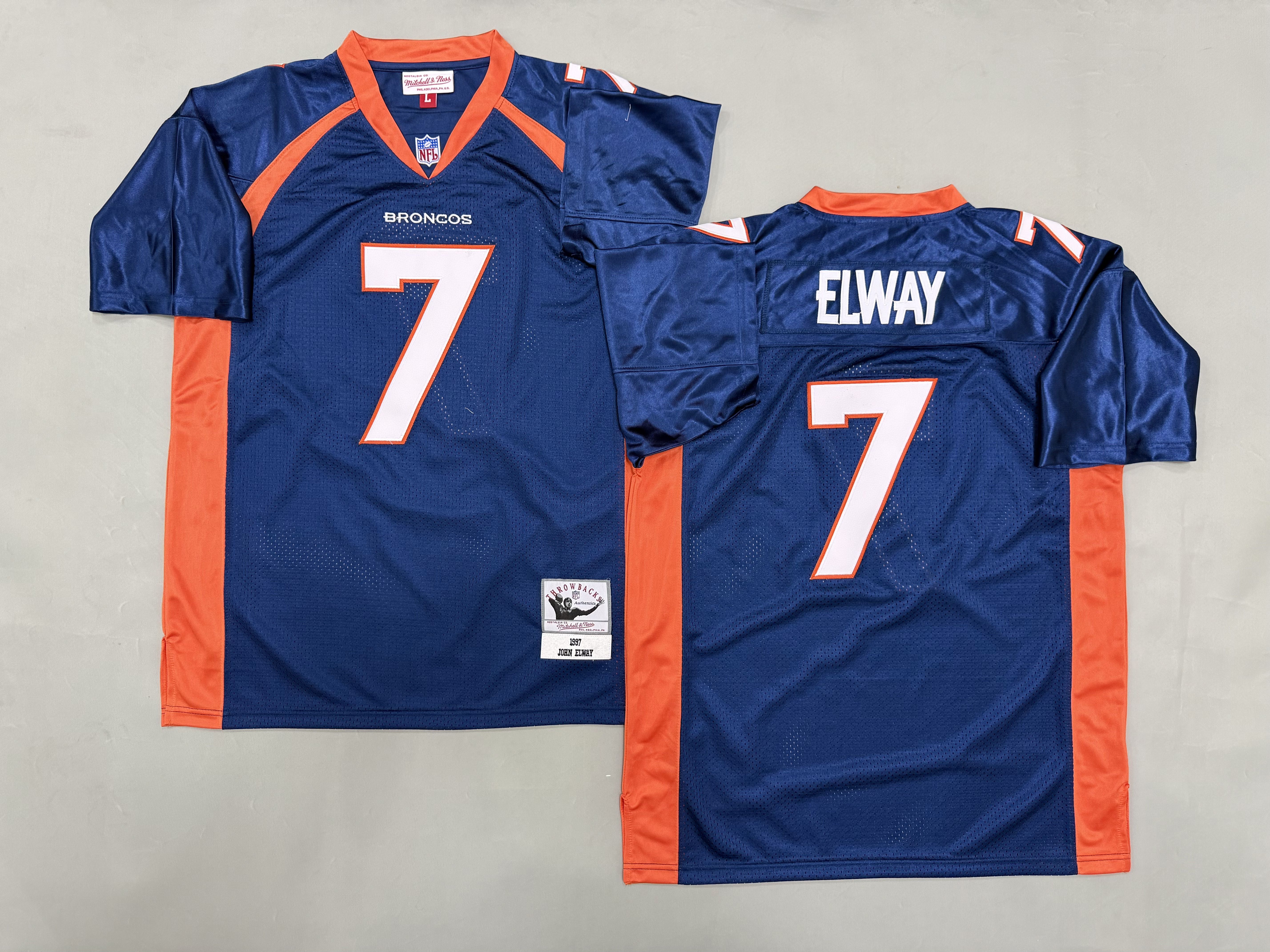 Men 2026 Denver Broncos #7 Elway Blue Throwback Limited NFL Jersey style 01->youth nfl jersey->Youth Jersey